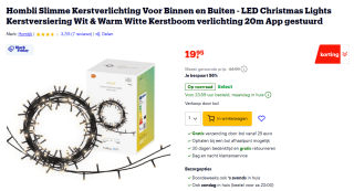 Hombli Slimme Kerstverlichting voor binnen en buiten 20m voor €19,95 bij Bol