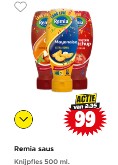 Alle Remia sausen voor €0.99 bij Dirk