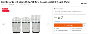 Sirui Sniper 23+33+56mm F1.2 APSC Auto-Focus Lens Kit voor €831,75 bij Kamera Express