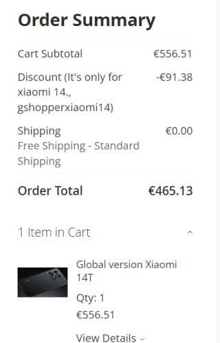 Xiaomi 14T - 12GB RAM - 25GB - Zwart voor €465,13 dmv code bij Gshopper