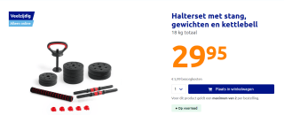 Halterset met stang, gewichten en kettlebell 18 kg voor €29,95 in de Action webshop