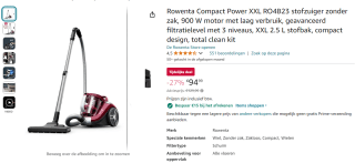 Rowenta Compact Power XXL RO4B23 stofzuiger voor €59,99 bij Amazon