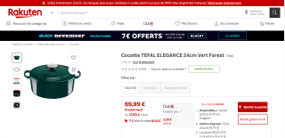 Cocotte en fonte Tefal Elegance - 24 cm, Compatible Induction à 69,99€