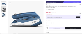 Plancha de viaje EasyTrip. Color Azul. marca Taurus por 13,42€