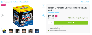 Finish Ultimate All in One Regular Vaatwastabletten - 120 Capsules voor €17,49 bij Plein