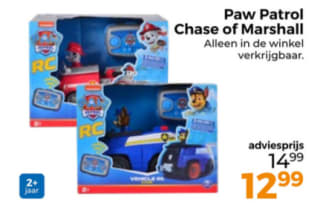 PAW PATROL, Politievoertuig met Chase-figuur of Marshall RC Speelgoedvoertuig voor €12,99 bij Trekpleister