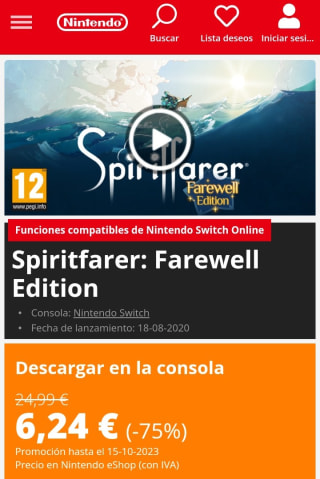 Spiritfarer: Farewell Edition Nintendo Switch por 6,24€.