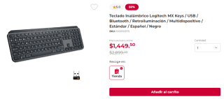Teclado Inalámbrico Logitech MX Keys por $1,450 en Office Depot