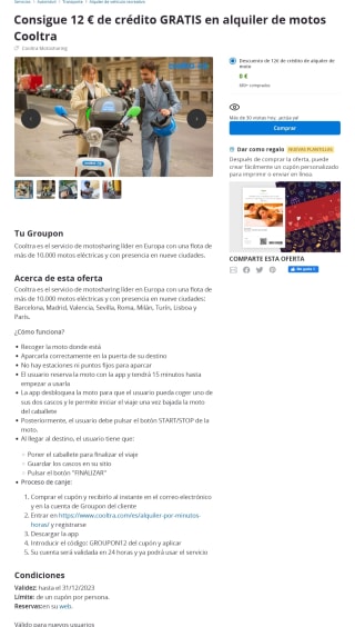 12€ gratis para cooltra desde Groupon