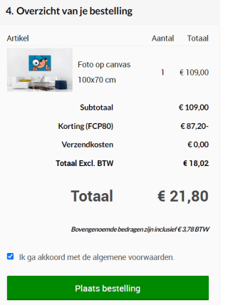 Eigen foto op XL canvas - 100x70cm voor €21,80 dmv code bij Fotoproducten