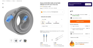 Aisens Cable de Red RJ45 AWG26 CCA UTP Cat 6 15m por 4,49€