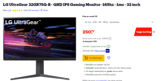 LG Ultragear 32GR75Q 32" Quad HD 165Hz IPS gaming monitor voor €250,77 bij Bol