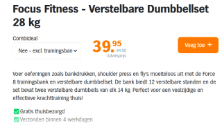 Verstelbare Dumbbellset - Focus Fitness - 28 kg voor €39,95 in de Ah voordeelshop