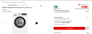 Siemens WG44G2ZLNL iQ500 wasmachine voor €572 na cashback bij de Mediamarkt