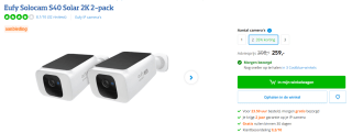 Eufy Solocam S40 Solar 2K (2-pack) draadloze beveiligingscamera voor €199,00 bij Coolblue