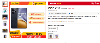 Realme 14T 5G de 8GB/256GB por 227,23€