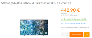 Televisor Samsung TQ50Q60 50" QLED por 448.9€