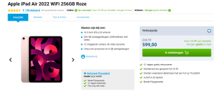 Apple iPad Air (2022) Wi-Fi, 256GB opslag Roze voor €599 bij Belsimpel