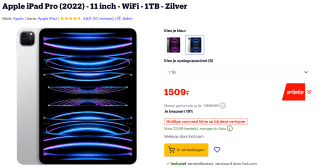 Apple iPad Pro (2022) 11" Wi-Fi 1TB Zilver voor €1509 bij Bol.com
