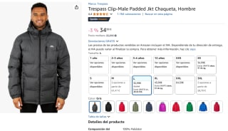Trespass Clip-Male Padded Jkt Chaqueta, Hombre por 34,99€