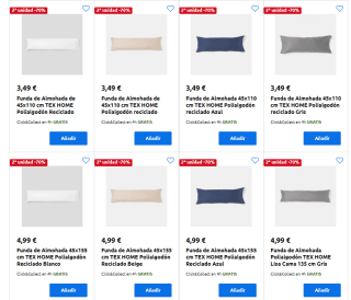 2x1 en Sábanas y Fundas Nórdicas por ejemplo 2 juegos de sabanas por solo 11,99€ y sabanas bajeras la 2ª unidad al 70% descuento