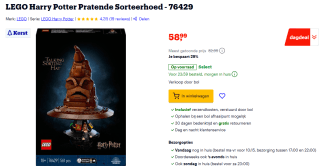 LEGO Harry Potter Pratende Sorteerhoed (76429) voor €58,99 bij Bol