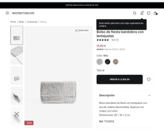 Bolso de fiesta bandolera con lentejuelas por 15,99€.