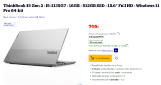 Lenovo ThinkBook 15 G2 ITL (20VE0116MH) voor €749 bij Bol.com
