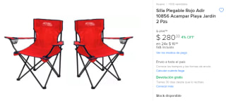 2 Sillas Plegables Rojo Adir 10856 Acampar por $280 en Mercado Libre