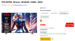 TCL 85T8B 85" 4K QLED TV (2024) voor €1.199 bij Bol