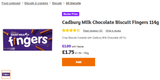 Procure Cadbury fingers from Sainsbury's as low as £1