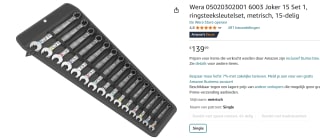 Wera 6003 Joker Ring-steeksleutelset 15 delig voor €139,99 bij Amazon
