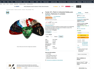 12 unidades Fender 351 Plettri in Celluloide Medley para Guitarra Multicolor por solo 3,69€