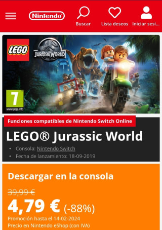LEGO® Jurassic World Nintendo Switch por 4,79€.