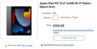 Shop an Apple iPad 9th gen from eBay as low as £274.11