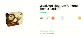 2 pakken Magnum Almond Remix 4x88ml voor €3,99 bij Butlon