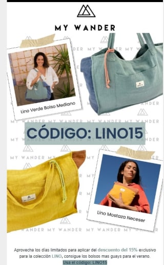 15% de descuento en bolsos, neceseres..de lino desde My Wonder