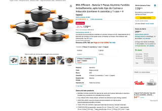 Batería BRA Efficient de cocina de 5 Piezas Aluminio Fundido por solo 179,99€