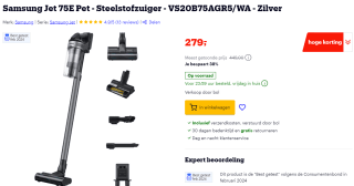 Samsung Jet 75E Pet steelstofzuiger voor €279 bij Bol
