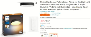 PHILIPS HUE Enrave plafondlamp WA DS 26 cm Zwart incl dimmer switch voor €83,93 bij Amazon