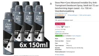 Dove Men+Care Advanced Invisible Dry anti-transpirant deodorant spray - 6 x 150 ml voor €11,85 bij Amazon