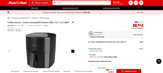 Freidora de aire - Cecotec Cecofry&Grill Duoheat 6500, 3 en 1, 6.5 l, Black por 50,92€ (App)