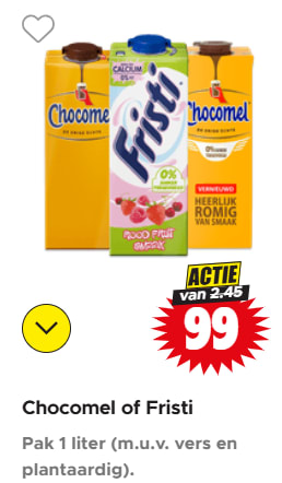 Chocomel & Fristi 1L, alle varianten (m.u.v. vers en plantaardig). voor €0,99 bij Dirk