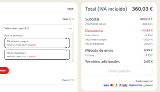 Monitor gaming LG 27GP95RW-B UltraGea 1ms, 144Hz HDR10 por 360,03€