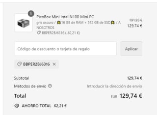 PicoBox Mini Intel N100 Mini PC por 129,74€