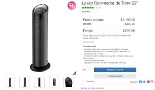 Lasko Calentador de Torre 22" por $899 | Descuento Costco