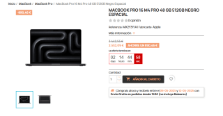 Apple Macbook Pro 16.2" 2024 M4 PRO 48GB RAM 512GB por 2.552€