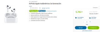 AirPods 3era Gen por $2,761 en Sam's Club