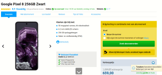 Google Pixel 8 - 256 GB Zwart voor €659 bij Belsimpel
