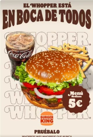 Menú Whopper Mediano por solo 5€ en Burgerking